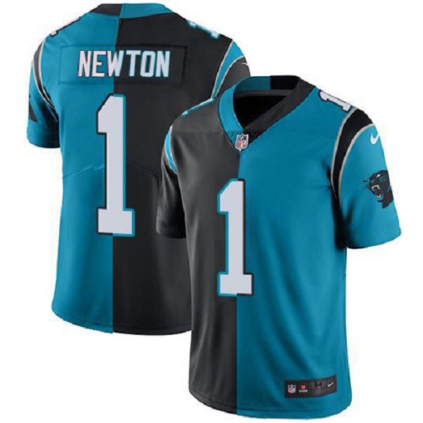 Men's Carolina Panthers #1 Cam Newton Black Blue Split Vapor Untouchable Stitched Limited NFL Jersey