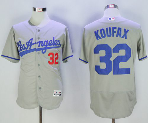 Los Angeles Dodgers #32 Sandy Koufax Grey Flexbase Collection Road Stitched MLB Jersey