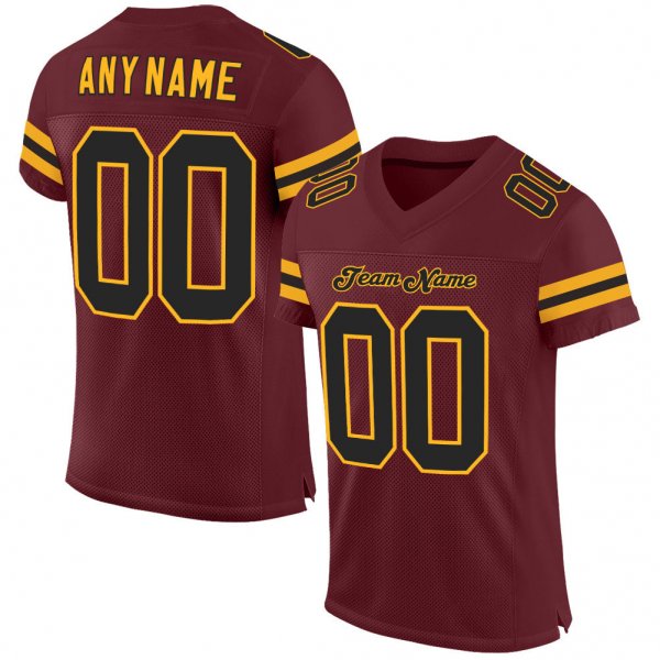 Custom Burgundy Black-Gold Mesh Authentic Football Jersey