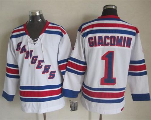 New York Rangers #1 Eddie Giacomin White CCM Throwback Stitched NHL Jersey