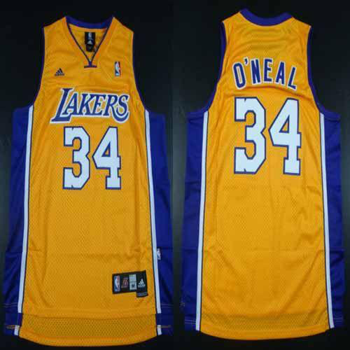 Men's Los Angeles Lakers #34 Shaquille O'Neal Yellow Throwback Stitched NBA Jersey