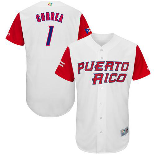 Team Puerto Rico #1 Carlos Correa White 2017 World Baseball Classic Stitched MLB Jersey