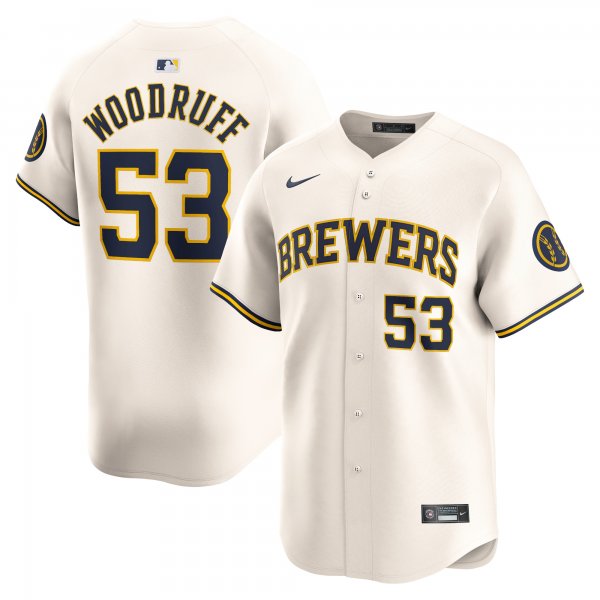 Men's Milwaukee Brewers Brandon Woodruff Nike Cream Home Limited Player Jersey