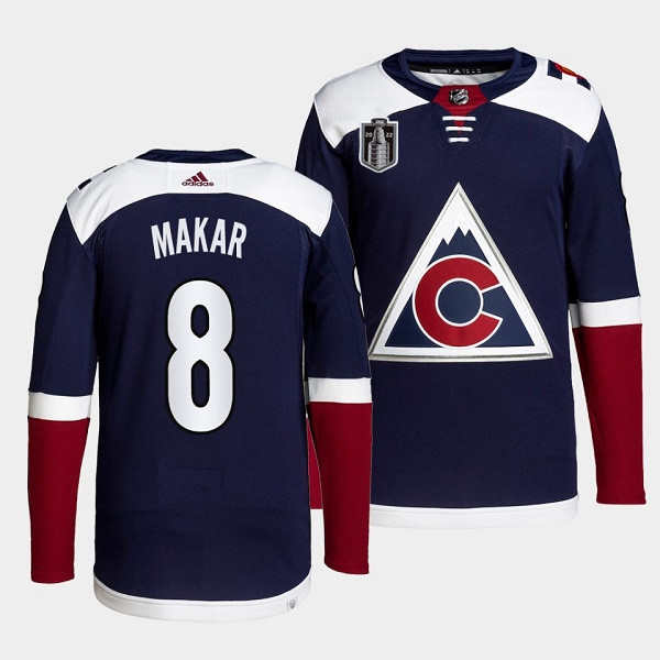 Men's Colorado Avalanche #8 Cale Makar Navy 2022 Stanley Cup Final Patch Stitched Jersey