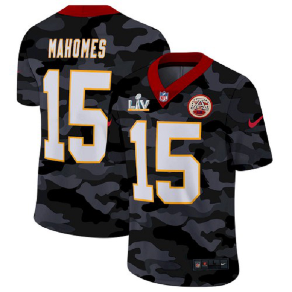 Men's Kansas City Chiefs #15 Patrick Mahomes Camo 2021 Super Bowl LV Jersey