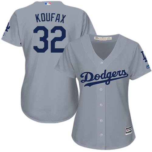 Women's Los Angeles Dodgers #32 Sandy Koufax Grey Alternate RoadStitched MLB Jersey