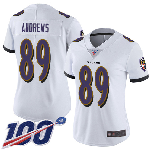 Women's Baltimore Ravens #89 Mark Andrews WhiteStitched NFL 100th Season Vapor Limited Jersey