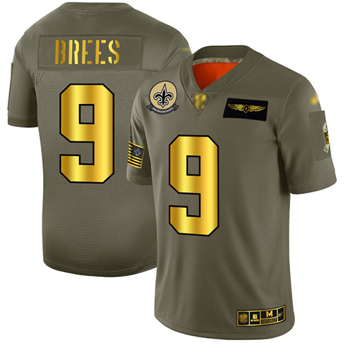 Men's New Orleans Saints #9 Drew Brees Camo/Gold Stitched NFL Limited 2019 Salute To Service Jersey