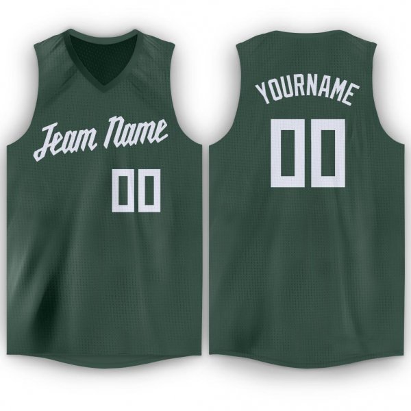 Custom Hunter Green White V-Neck Basketball Jersey