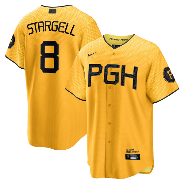 Men's Pittsburgh Pirates #8 Willie Stargell Nike Gold 2023 City Connect Cool Base Player Jersey