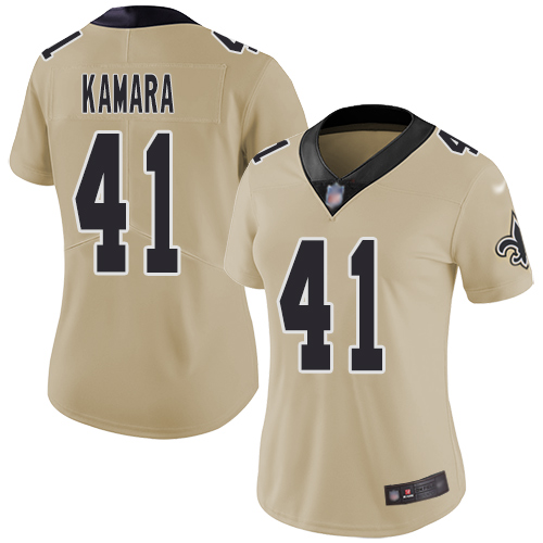 Women's New Orleans Saints #41 Alvin Kamara GoldStitched NFL Limited Inverted Legend Jersey