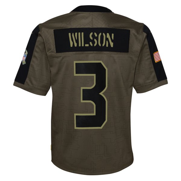 Youth Seattle Seahawks Russell Wilson Nike Olive 2021 Salute To Service Game Jersey