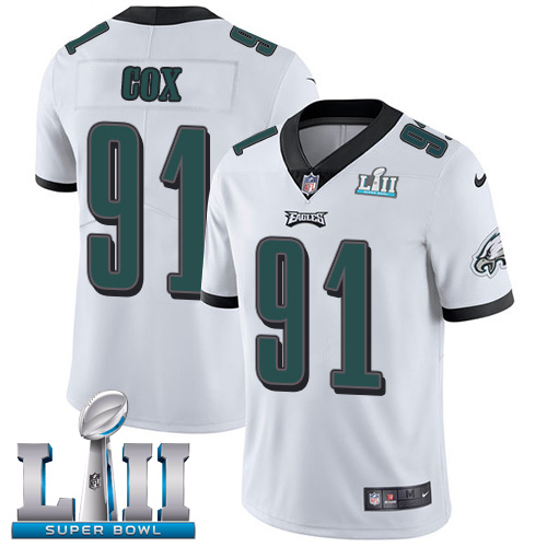 Men's Nike NFL Philadelphia Eagles #91 Fletcher Cox Limited Road White Vapor Untouchable Super Bowl LII Jersey