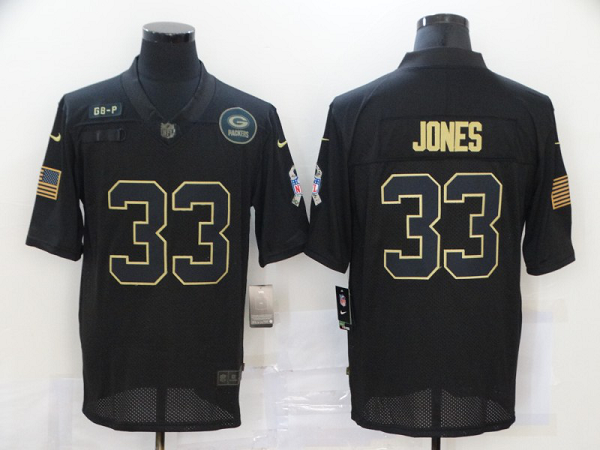 Men's Green Bay Packers #33 Aaron Jones Black 2020 Salute To Service Stitched NFL Nike Limited Jersey