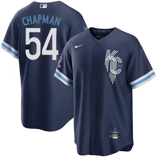 Men's Kansas City Royals #54 Aroldis Chapman Blue City Connect Nike Cool Base Jersey