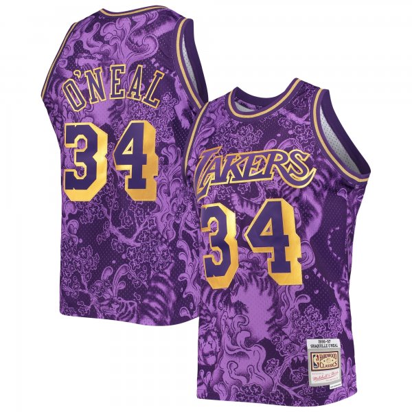 Men's Los Angeles Lakers Shaquille O'Neal Mitchell & Ness Purple Hardwood Classics 1996/97 Lunar New Year Swingman Jersey