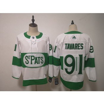 Men's Adidas Toronto Maple Leafs #91 John Tavares White 2019 St. Patrick's Day Jersey