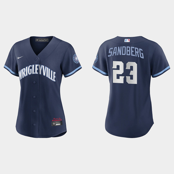 Women's Chicago Cubs #23 Ryne Sandberg Navy 2021 MLB City Connect Replica Jersey