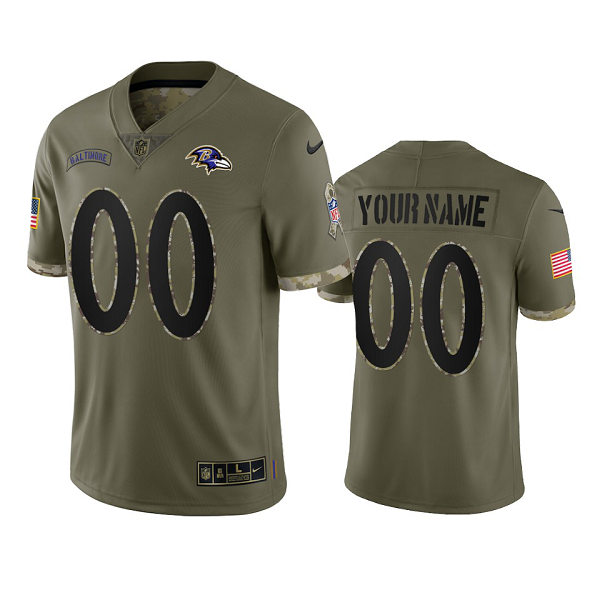 Baltimore Ravens Custom Olive 2022 Salute To Service Limited Jersey #00