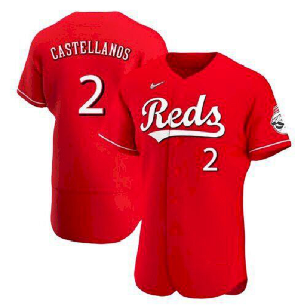 Men's Cincinnati Reds #2 Castellanos Scarlet Red Stitched MLB Flex Base Nike Jersey