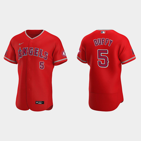 Men's Los Angeles Angels #5 Matt Duffy Red Flex Base MLB Jersey