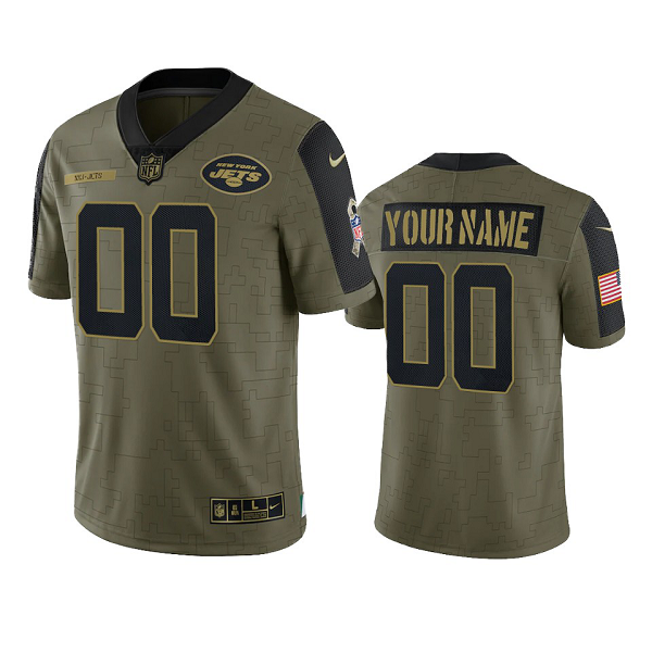 New York Jets Custom Olive 2021 Salute To Service Men's Limited NFL Jersey