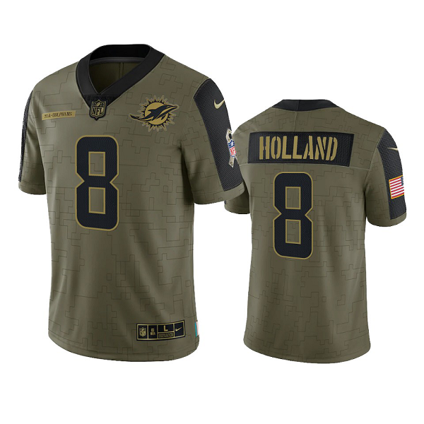 Miami Dolphins Jevon Holland #8 Olive 2021 Salute To Service Limited Jersey