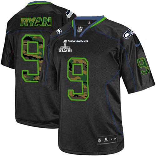 Seattle Seahawks Super Bowl XLVIII #9 Men's Jon Ryan Limited Black Camo Fashion Jersey