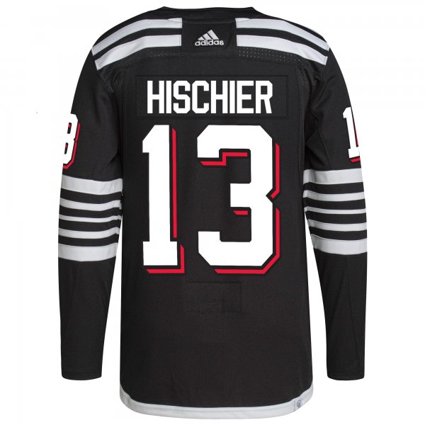 Men's New Jersey Devils Nico Hischier adidas Black Alternate Primegreen Player Jersey