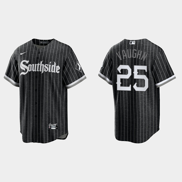 Men's Chicago White Sox #25 Andrew Vaughn Black 2021 MLB City Connect Cool Base Jersey