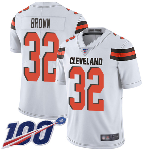 Men's Cleveland Browns #32 Jim Brown White Stitched NFL 100th Season Vapor Limited Jersey