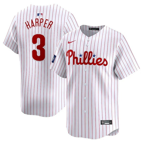 Youth Philadelphia Phillies #3 Bryce Harper Nike White 2024 MLB World Tour London Series Home Limited Player Jersey