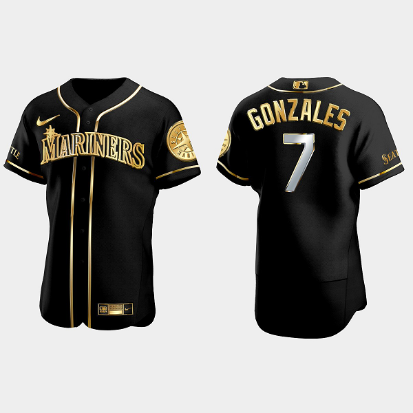 Men's Seattle Mariners #7 Marco Gonzales Black Golden Edition Flex Base MLB Jersey