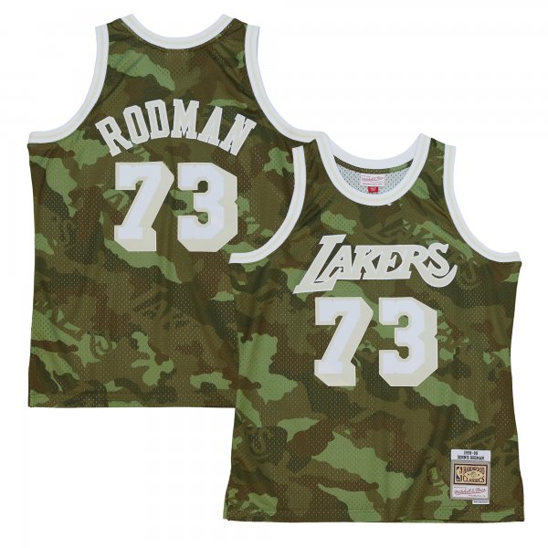 Men's Los Angeles Lakers Dennis Rodman Mitchell & Ness Camo Hardwood Classics 1998/99 Ghost Green Swingman Jersey