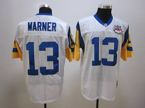 Men's Mitchell And Ness Super Bowl 2000 St. Louis Rams #13 Kurt Warner White Stitched NFL Jersey