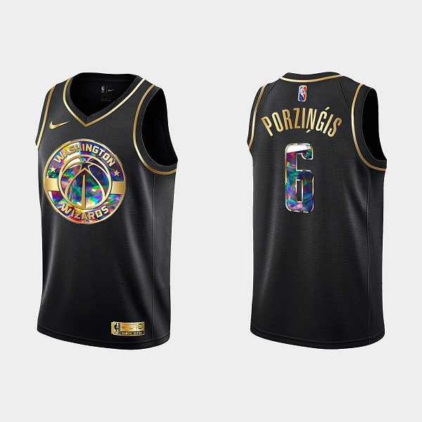 Men's Washington Wizards #6 Kristaps Porzingis 75th Anniversary Golden Edition Black NBA Jersey