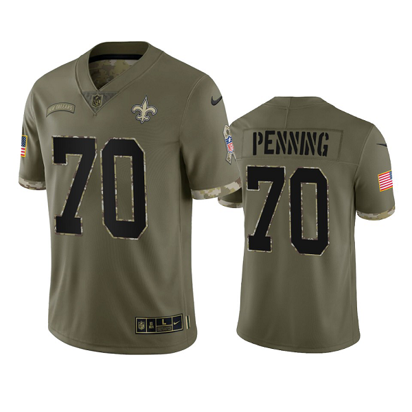 New Orleans Saints Trevor Penning #70 Olive 2022 Salute To Service Limited Jersey