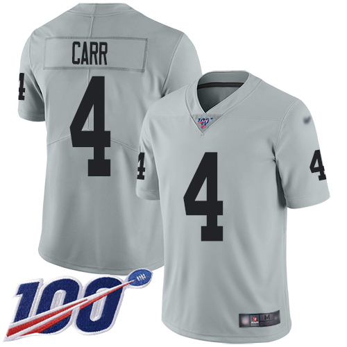 Las Vegas Raiders #4 Derek Carr Silver Men's Stitched NFL Limited Inverted Legend 100th Season Jersey