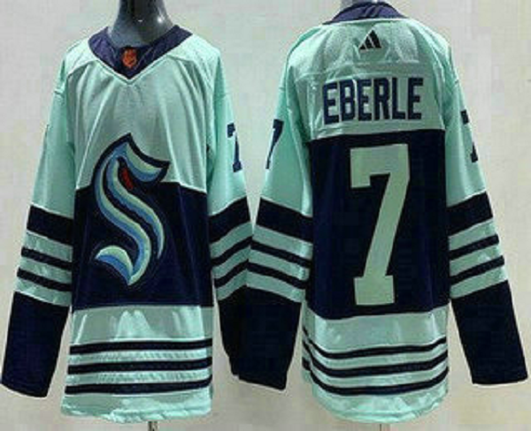 Men's Seattle Kraken #7 Jordan Eberle Light Green 2022 Reverse Retro NHL Jersey