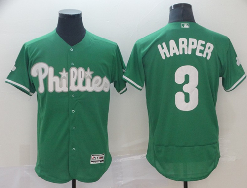 Philadelphia Phillies #3 Bryce Harper Green Flexbase Collection St. Patrick's Day Stitched MLB Jersey