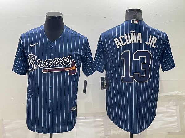 Men's Nike Atlanta Braves #13 Ronald Acuna Jr. Blue Throwback MLB Cool Base Jersey