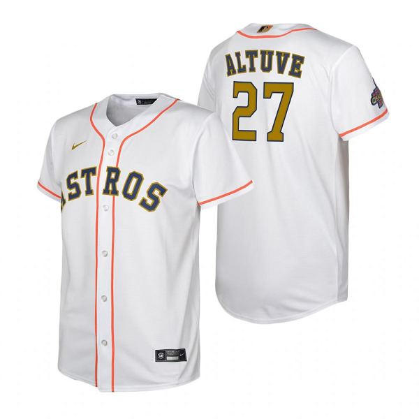 Men's Houston Astros MLB #27 Jose Altuve White 2023 Gold Collection Flex Base Nike Jersey