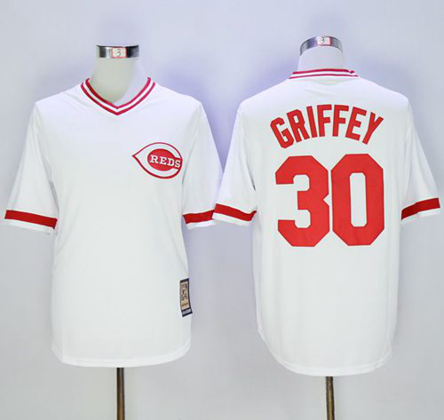 Mitchell And Ness Cincinnati Reds #30 Ken Griffey White Throwback Stitched MLB Jersey