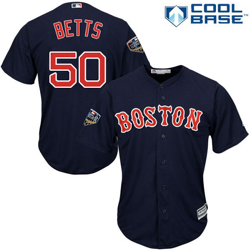 Boston Red Sox #50 Mookie Betts Navy Blue New Cool Base 2018 World Series Stitched MLB Jersey