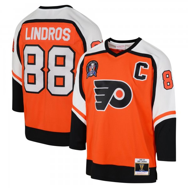 Youth Philadelphia Flyers Eric Lindros Mitchell & Ness Orange 1996-97 Blue Line Player Jersey