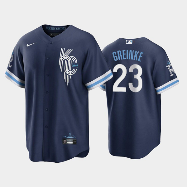 #23 Zack Greinke Kansas City Royals Men's MLB Jersey 2022 City Connect - Navy