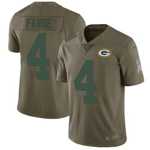 Men's Nike Green Bay Packers #4 Brett Favre Olive Stitched NFL Limited 2017 Salute To Service Jersey