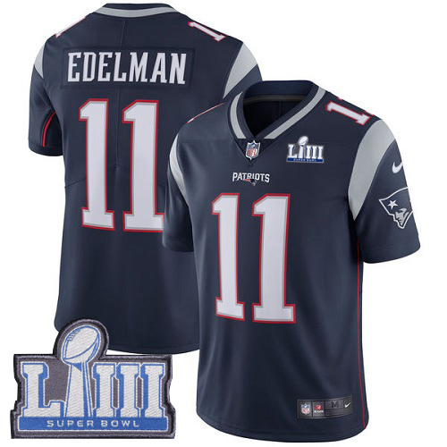 Nike New England Patriots #11 Julian Edelman Navy Blue Team Color Super Bowl LIII Bound Men's Stitched NFL Vapor Untouchable Limited Jersey