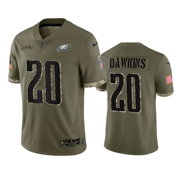 Philadelphia Eagles Brian Dawkins Olive 2022 Salute To Service Jersey #20