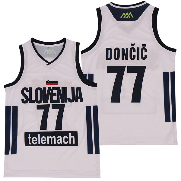 Men's Slovenija EuroLeague #77 Luka Doncic Basketball White Throwback Retro Jersey